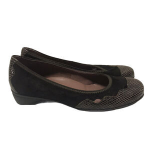 Stonefly Brown Suede Ballet Flats Shoes EU 37 US 6.5 cutout snakeskin
